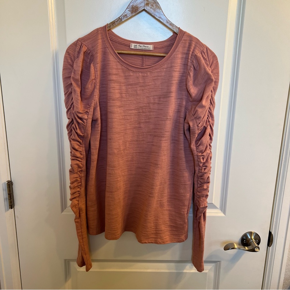 We The Free by Free People Ruched Long Sleeve Top - Warm Pink